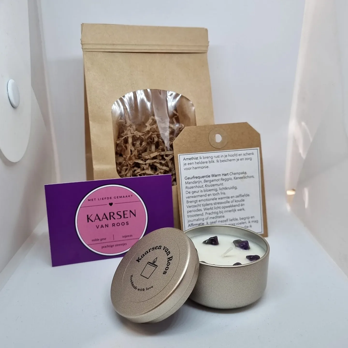 Warm Hart | Natuurlijke Geurkaars · Goud · Amethist · Normaal · foto 1