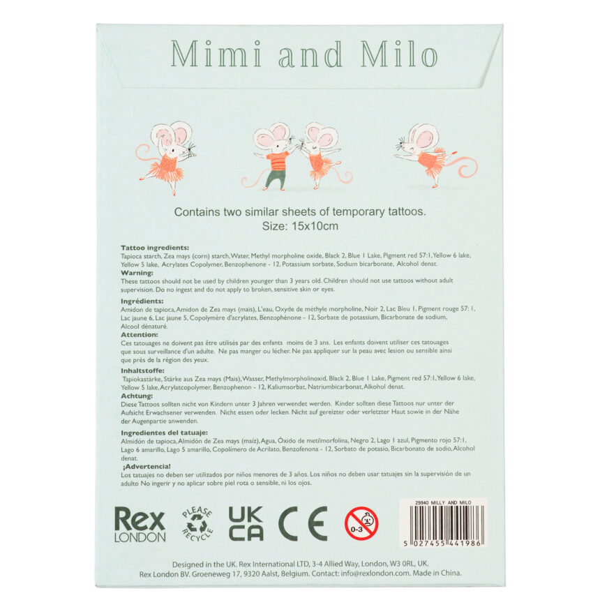 Tijdelijke tatoeages | Muisjes Mimi en Milo | Rex London