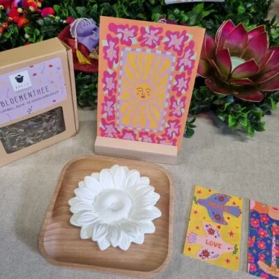 Geursteen met houten onderlegger - Zonnebloem