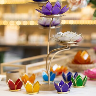 Lotus-Sfeerlichten-Capiz-Schelp-Metalen-Standaard-Chakras