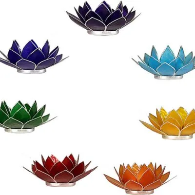 Lotus sfeerlicht | Set van 7 Chakra's Goudrand