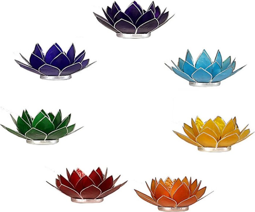 Set van Lotus Display + 7 Chakra Sfeerlichten Goudrand