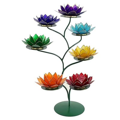 Set van Lotus Display + 7 Chakra Sfeerlichten Goudrand