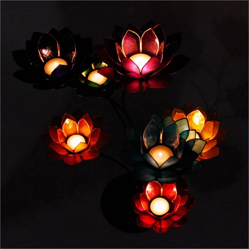 Set van Lotus Display + 7 Chakra Sfeerlichten Goudrand