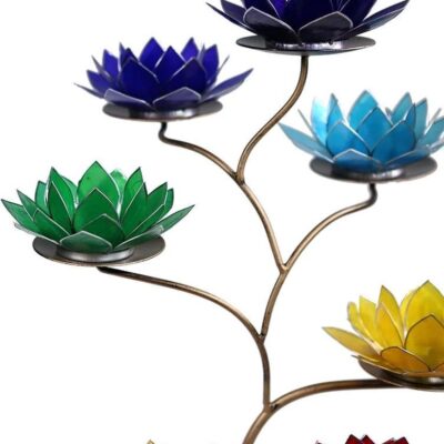 Lotus display metaal met 7 Chakra Sfeerlichten zilverrand