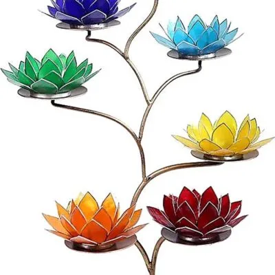 Set van Lotus Display + 7 Chakra Sfeerlichten Zilverrand