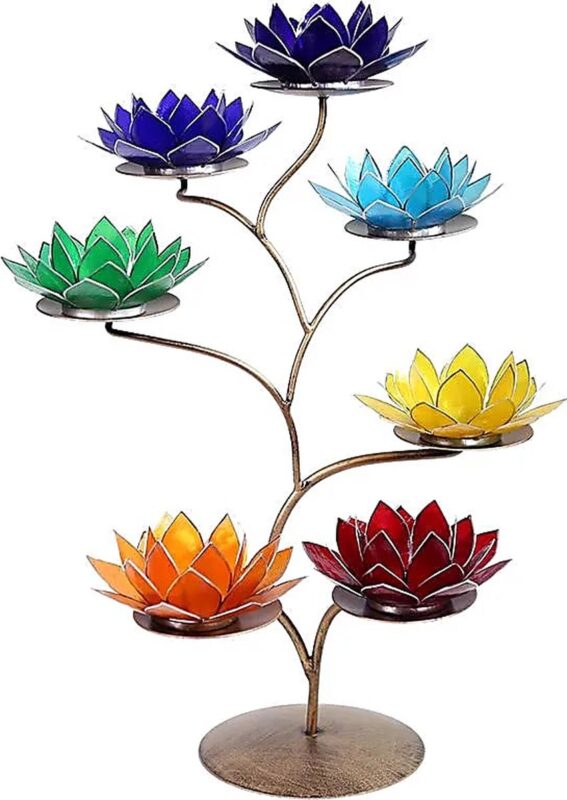 Set van Lotus Display + 7 Chakra Sfeerlichten Zilverrand