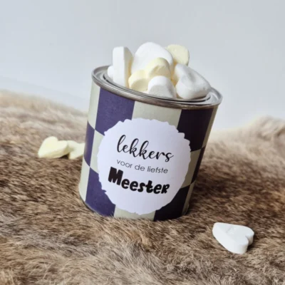 Gevuld snoepblikje met wikkel | Lekkers voor de liefste meester