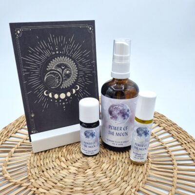 Zon en Maan Kaart A6 Blanco Achterzijde Power of The Moon Auraspray Rollon Etherische Olie