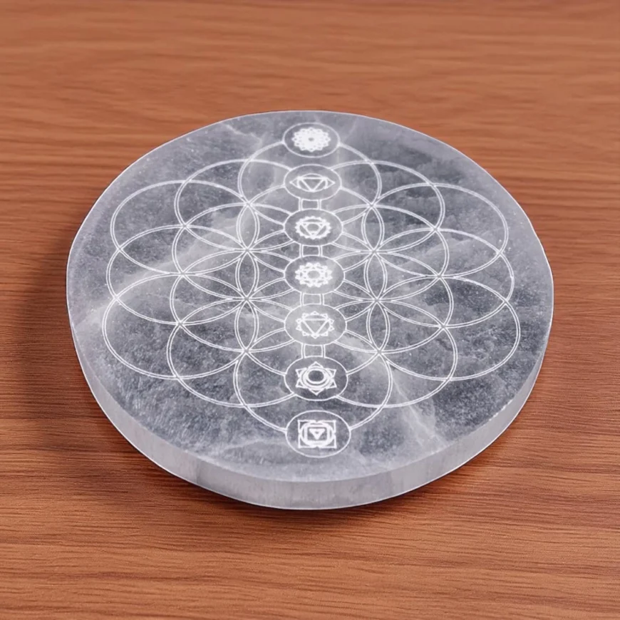 Seleniet Oplaadsteen Rond (Chakra's) 14cm