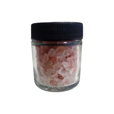 Himalazoutpotje 30ml helder glas ribbel deksel zwart