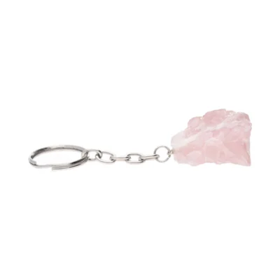 Sleutelhanger robuuste rozenkwarts edelsteen flat lay