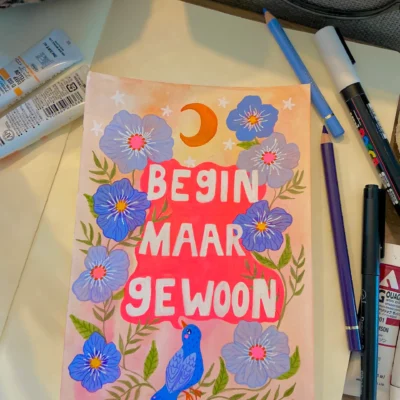 Kirsten Blom Ansichtkaart Begin maar gewoon A6 ontwerpfase