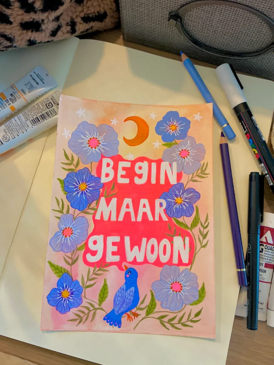 Ansichtkaart Begin maar gewoon A6